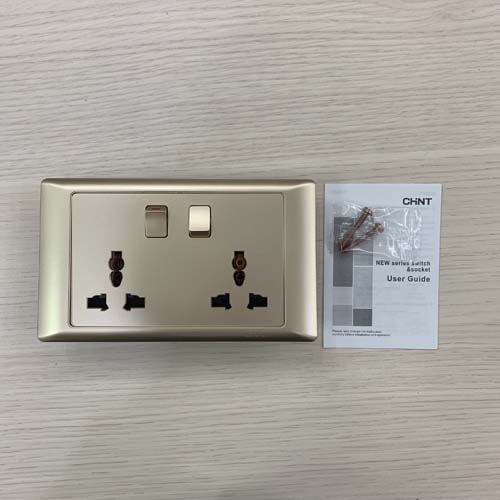 Bộ ổ cắm đôi đa năng 13A 250V, có công tắc nguồn màu vàng