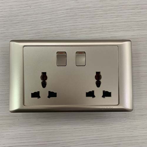 Bộ ổ cắm đôi đa năng 13A 250V, có công tắc nguồn màu vàng