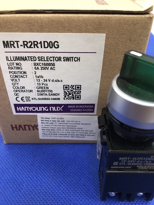 Công tắc xoay 2 vị trí có đèn phi 25 Hanyoung MRT-R2R1D0G