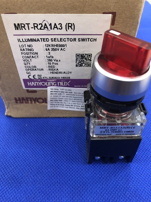Công tắc xoay có đèn 2 vị trí viền nhôm Hanyoung MRT-MRT-R2A1A3R