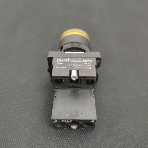 Nút nhấn Chint có đèn 24V màu vàng 1NC NP2-EW3561 24V LED