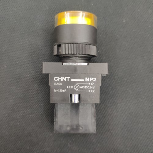 Nút nhấn Chint có đèn 24V màu vàng 1NC NP2-EW3561 24V LED